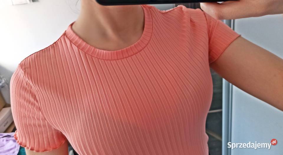 Tshirt neonowy pomarańczowy w prążki TANIO Warszawa