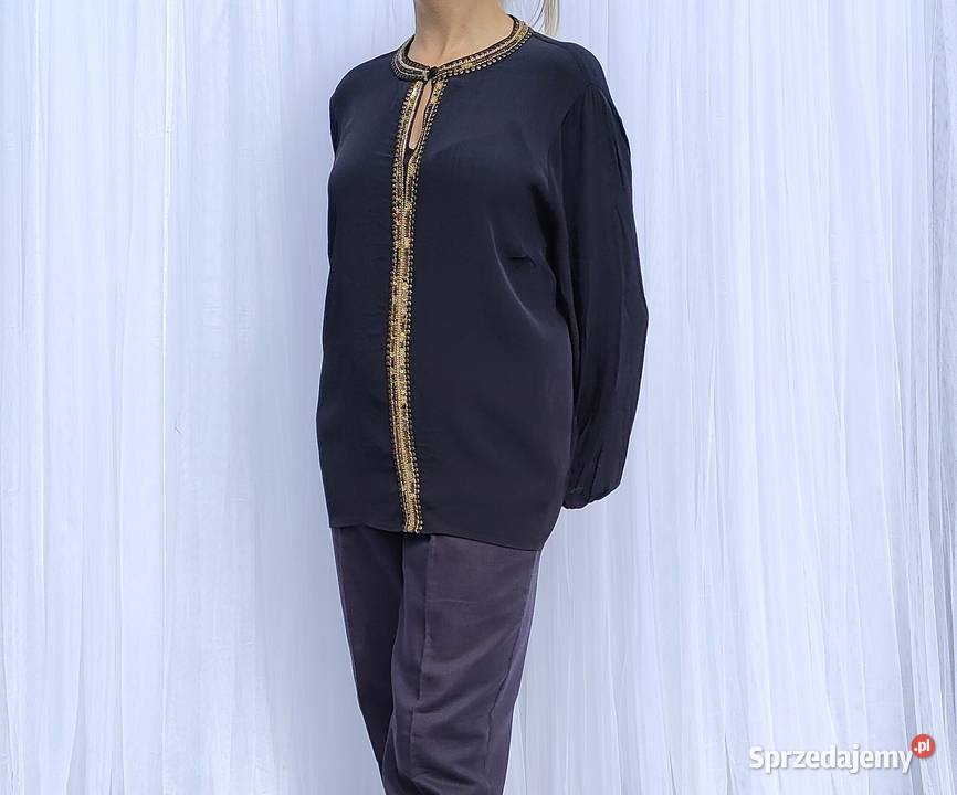 Czarna bluzka top XL 42 Monsoon wiskoza koraliki długi Szczecin sprzedam