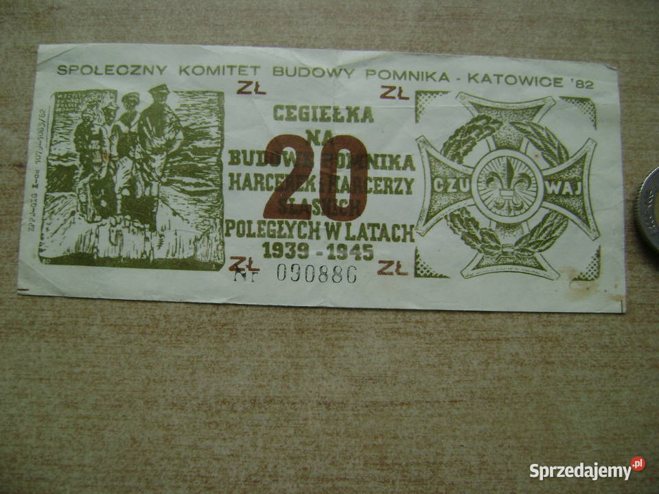 Starocie z PRL ZHP Cegiełka 20 z 1982r na pomnik Gdynia