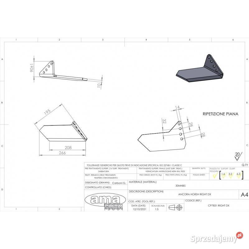 Horsch lemiesz prawy 4 otworowy 34060857 CP7831 Kamionna