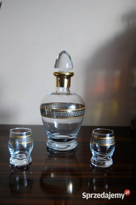ładna złocona szklana karafka i dwa kieliszki Będzin sprzedam