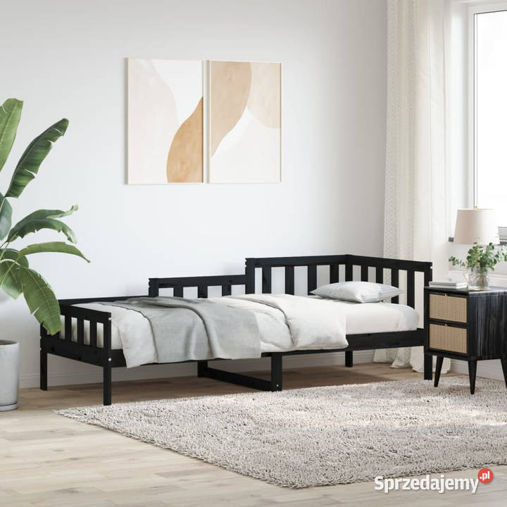 Łóżko dzienne czarne lite drewno sosnowe 80x200