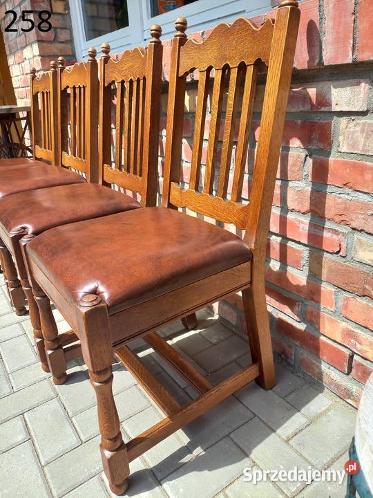 Krzesła dębowe drewniane ze skórzaną tapicerką 4 Gawroniec