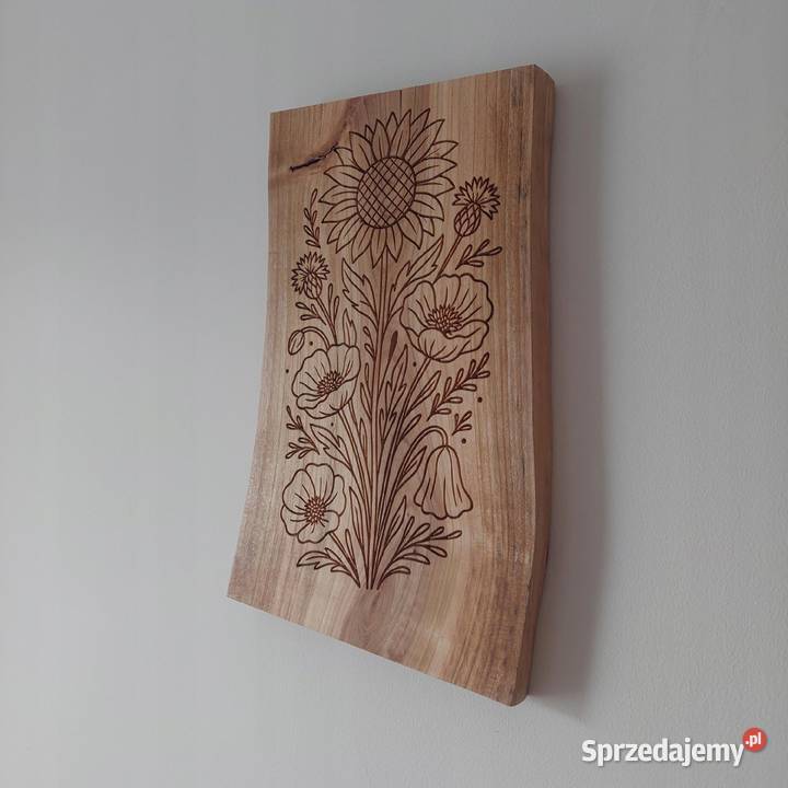 Płaskorzeźba grawer deska jesionowa kwiaty maki Malechowo sprzedam