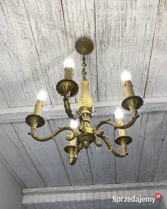 Francuski Żyrandol 23 mosiądz 5ram Antyk