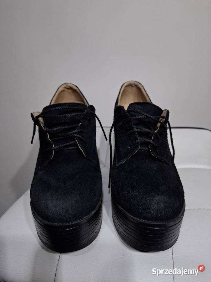 Maxony 40 półbuty platformy czarne tkanina