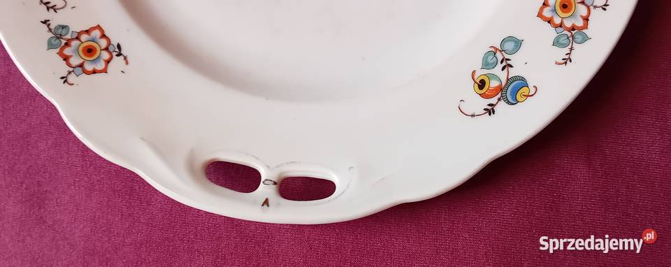 Patera art deco z dwoma uchwytami sygnowana Porcelana i szkło Koźminek