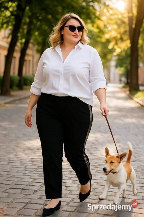 Spodnie damskie MW PLUS SIZE lampas eleganckie Spodnie łódzkie Wieluń