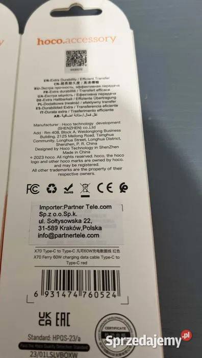 Kabel USB C C Hoco premium 60 W QC 4 dolnośląskie Wrocław sprzedam