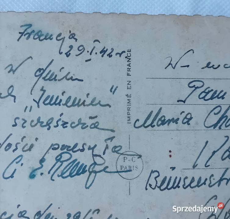 Pocztówka zakochanych Francja 1942 r Koźminek