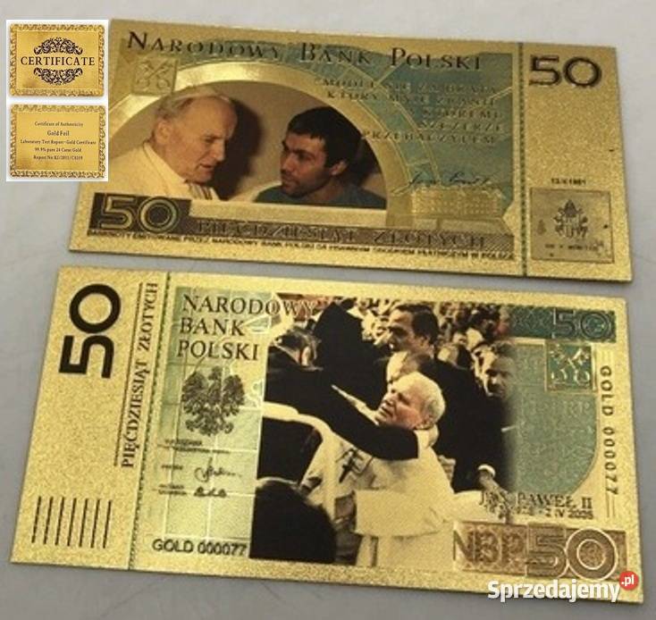 Komunia Prezent ZŁOTE BANKNOTY Dolar Euro Zestaw Sosnowiec