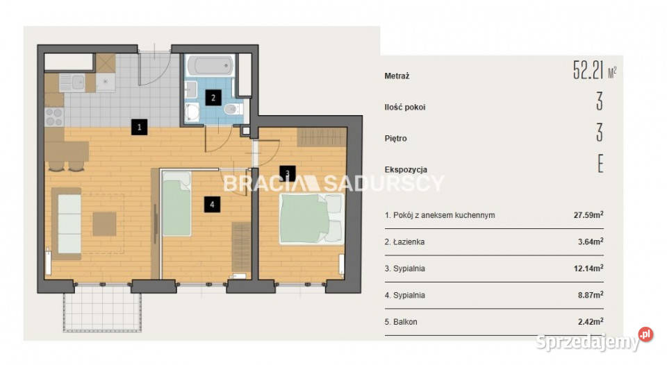 sprzedaży mieszkania 5221m2 3 pokojowe Kraków małopolskie