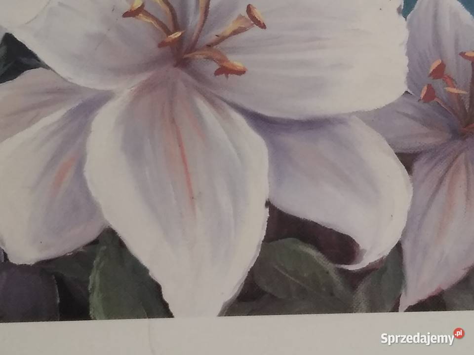 Stary obraz w ramce obrazek z czasów PRL Kwiaty sprzedam