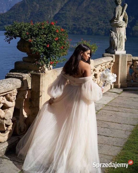 Suknia ślubna princessa bufiaste rękawy 36 S 38 Rozmiar 38(M) Damska Jelenia Góra