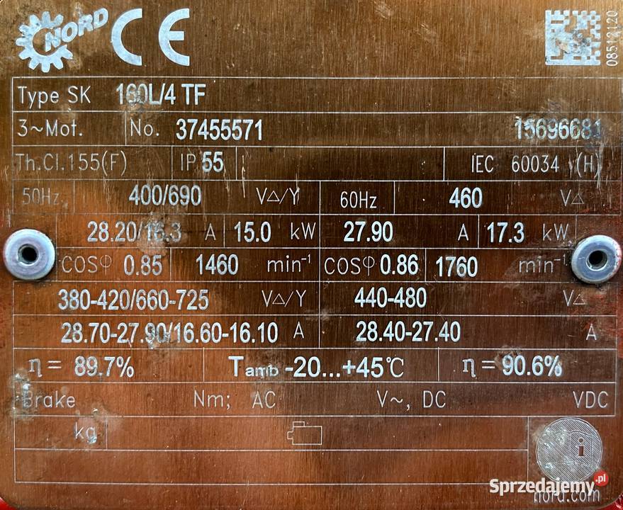 motoreduktor przekładnia 15kW 21obr NORD Pigża