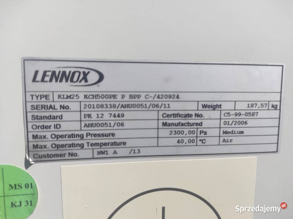 Chłodnice wymiennik ciepla freonowy lennox klm25 Piotrkowiczki sprzedam
