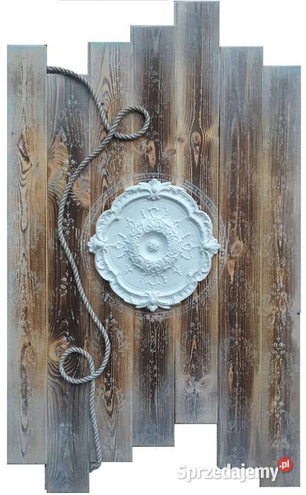 Obraz na drewnie efekt postarzenia sztukateria biały Opatówek