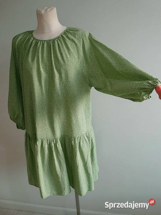 Sukienka HM Trapezowa Limonkowy Kolor Drobne zielony