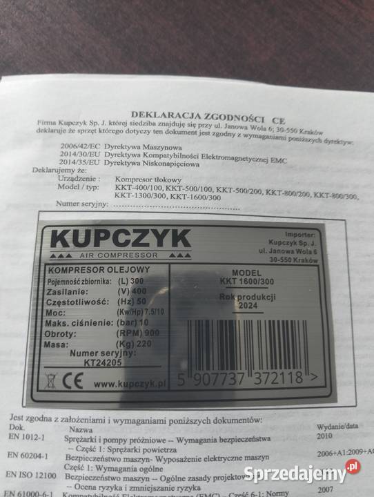 Kompresor KUPCZYK 7 5kw nowy Krosno