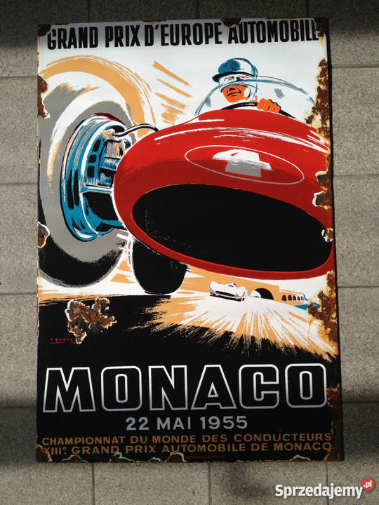 Stary Emailschild Grand Prix Monaco 1955 Wałbrzych