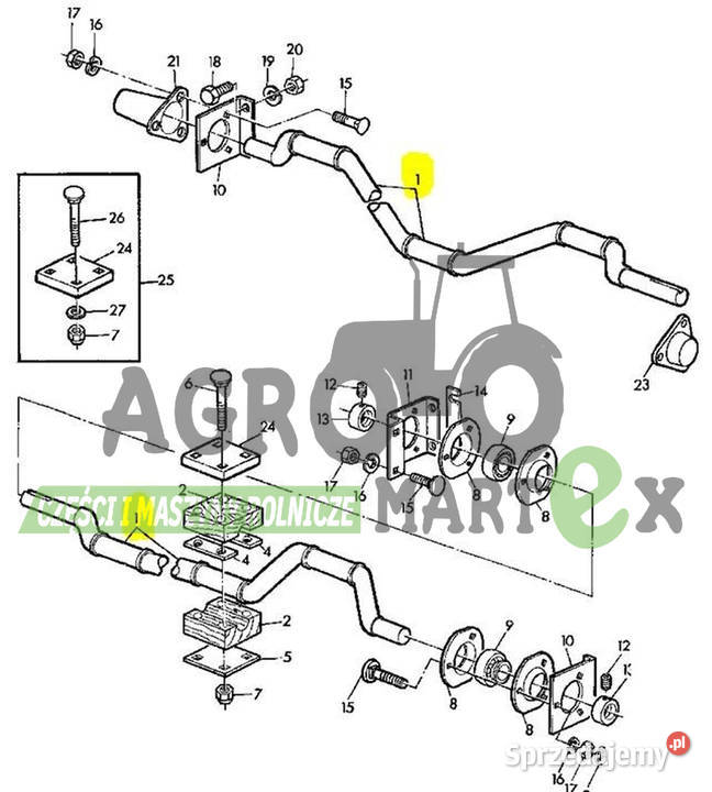 AZ32002 WAŁ WYTRZĄSACZY fi28 PRZÓDTYŁ L1260 JD John Deere dolnośląskie Wichrów