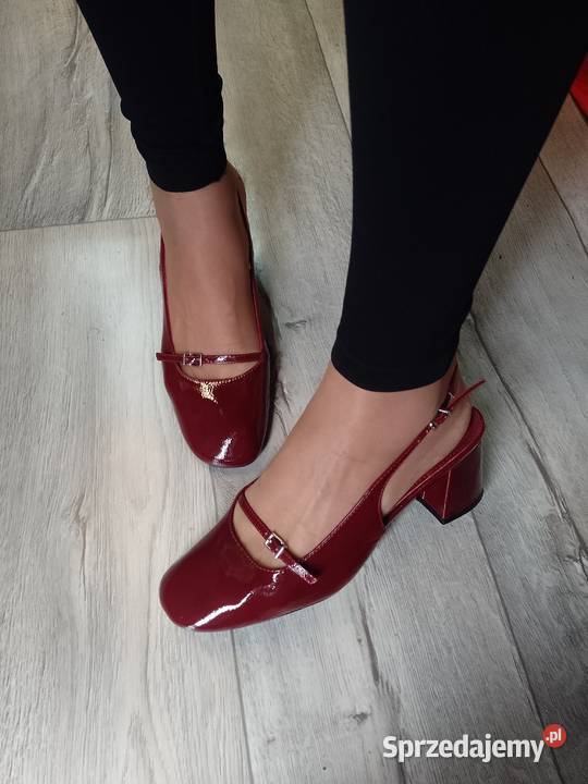 3940 Bordowe czółenka wieczorowe z odkrytą piętą Kraków sprzedam