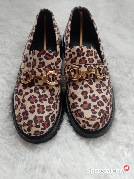 40 London Rebel Panterkowe mokasyny loafersy