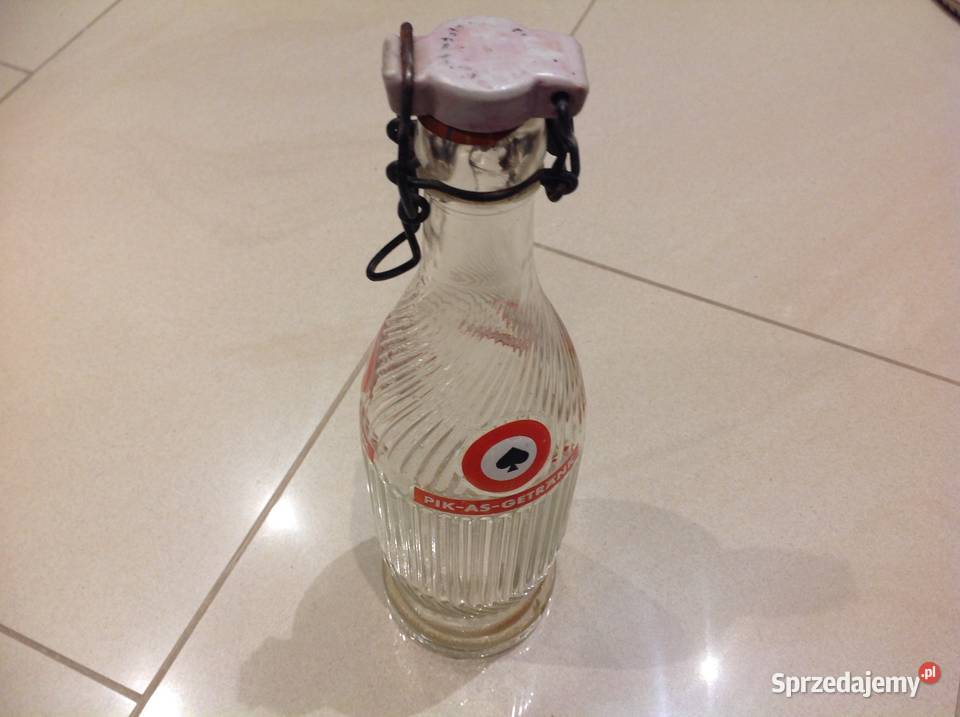 Stara Butelka Szklana z Porcelanką poj 05 L