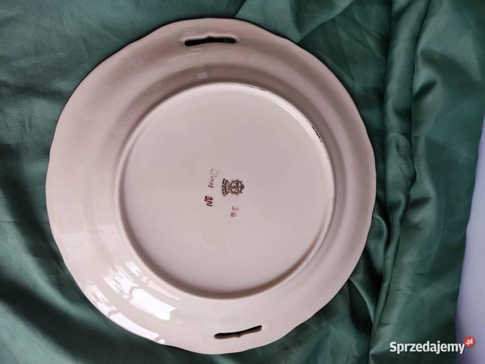 Talerz porcelanowy Tułowice kremowy z uchwytami Głuchołazy