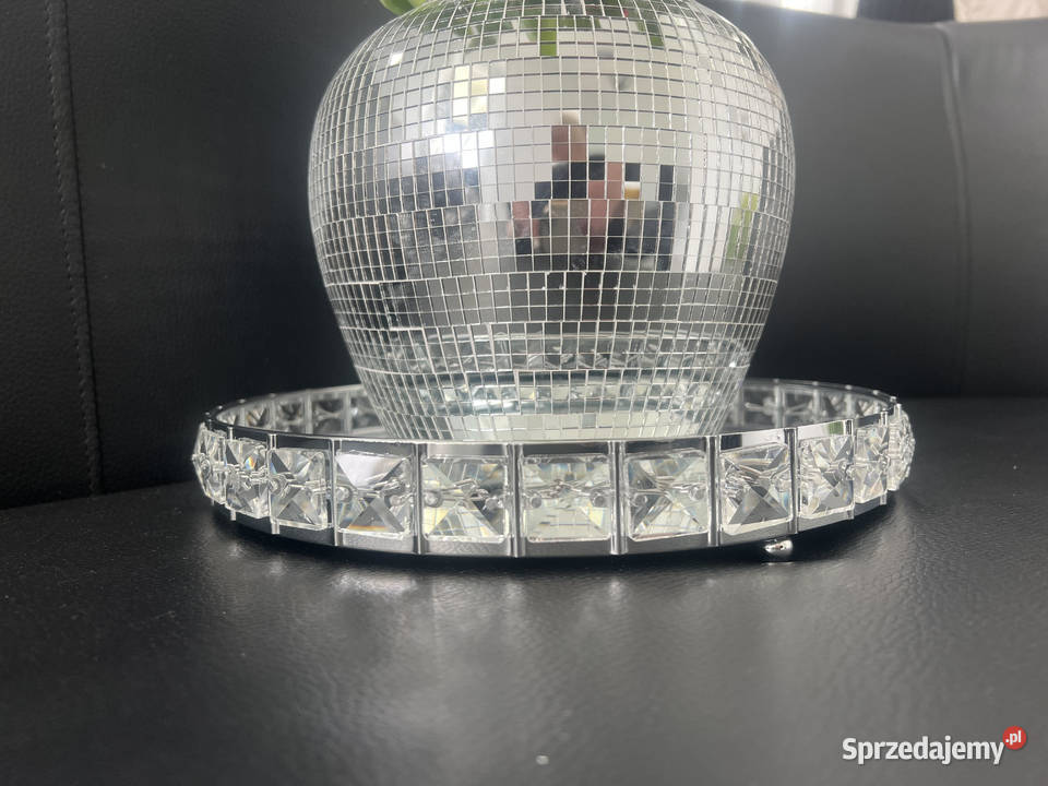 srebrna lustrzana okrągła patera z kryształkami Patery sprzedam