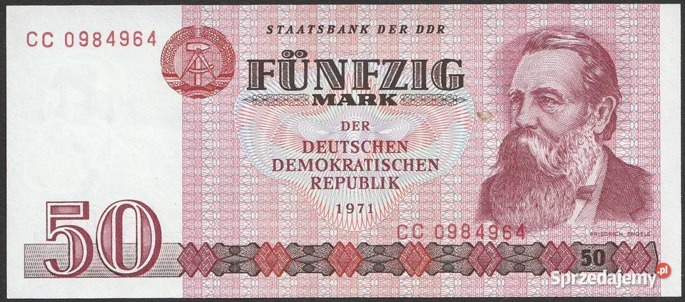 Niemcy NRD DDR 50 marek 1971 Engels stan bankowy Łódź