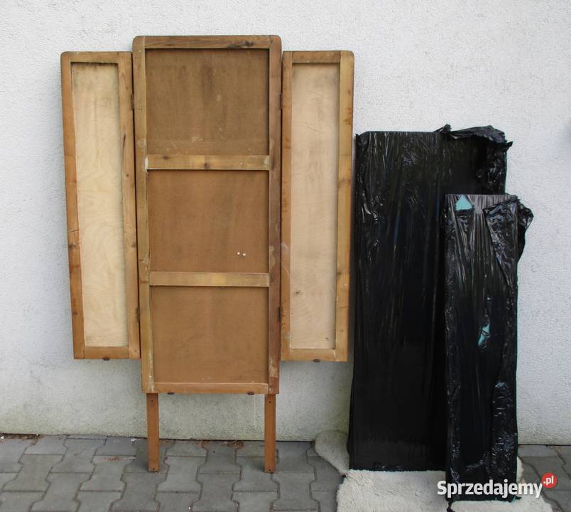 Stara Drewniana Obudowa Lustra Tryptyk PRL Nieporęt