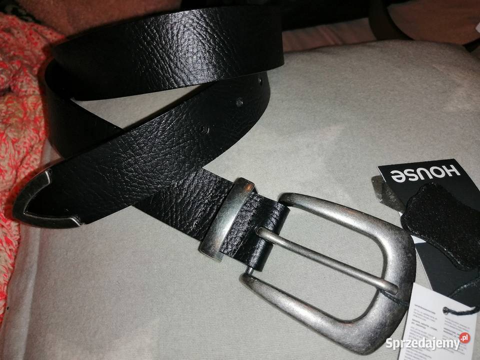 Nowy z metką Czarny SKÓRZANY pasek SKÓRA Leszno