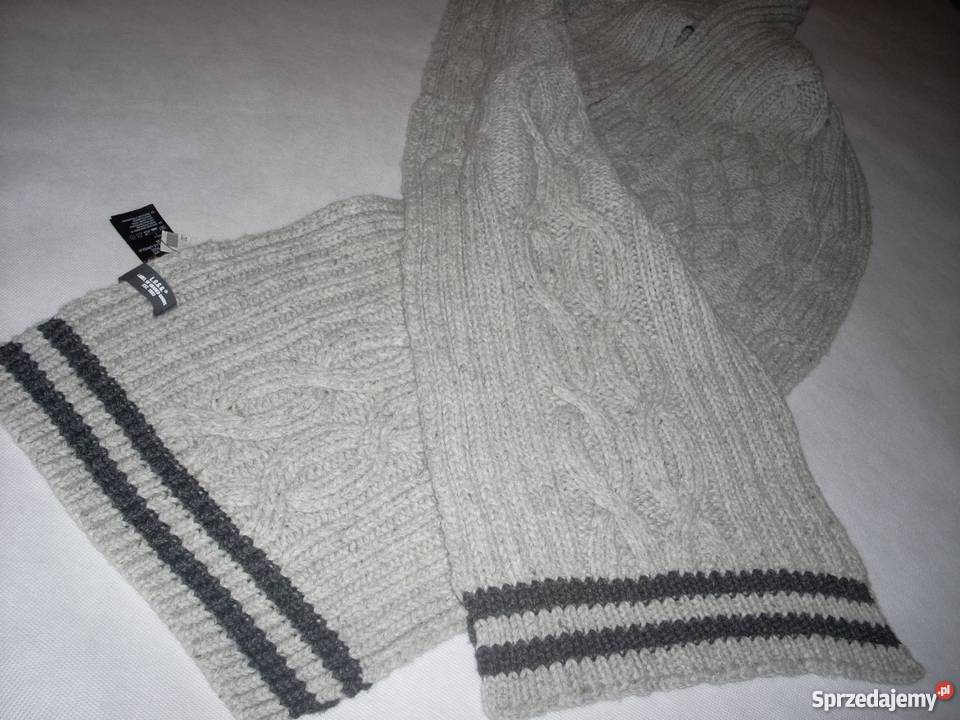 HM Ciepły Wełniany Szal Zimowy Szary Wełna NOWY