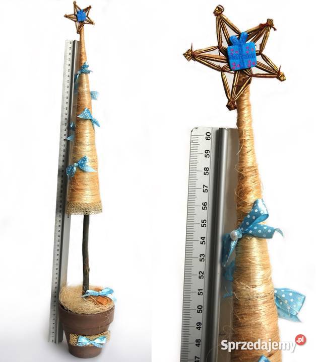 Choinka w doniczce kokardki ozdoba świąteczna 65 beżowy Lublin