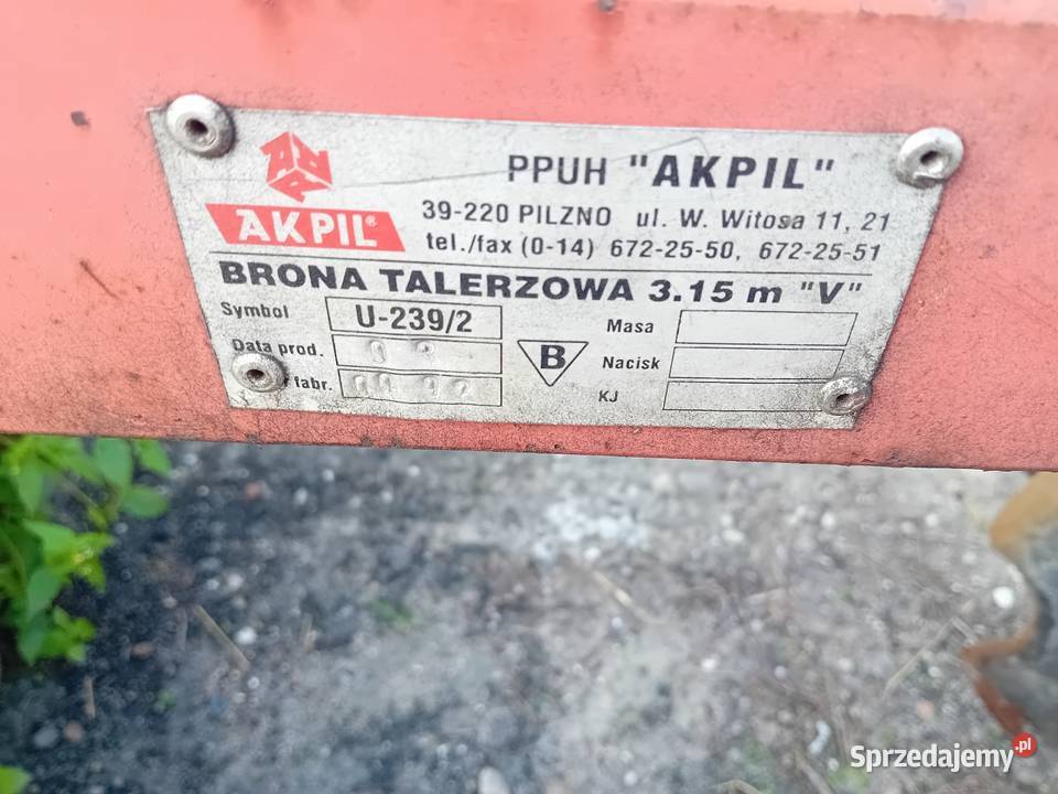 Sprzedam bronę talerzową Akpil 315 Wrzeczko