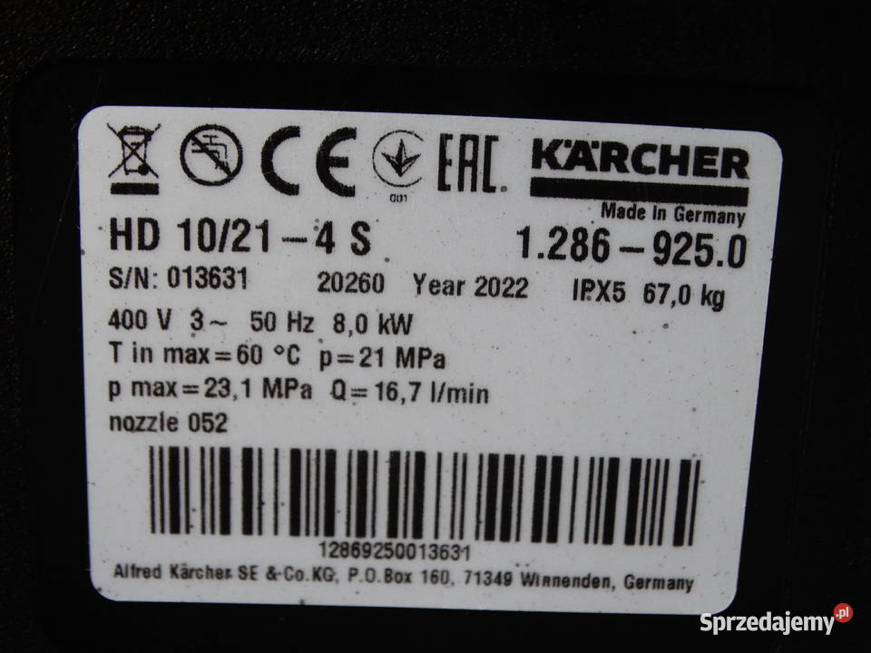 Myjka Ciśnieniowa Karcher HD 1021 4S 2022 Radom