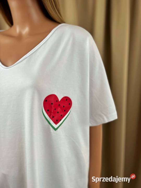 Biały tshirt oversize arbuz serce bawełna plus