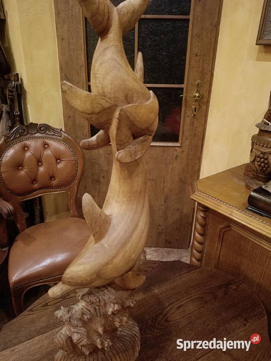 Rzeźba drewniana tańczące delfiny Lipno sprzedam