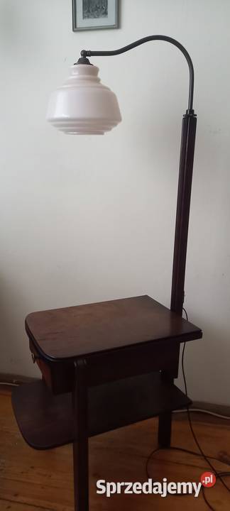 Drewniana lampa podłogowa ze stolikiem ruchome Skierniewice