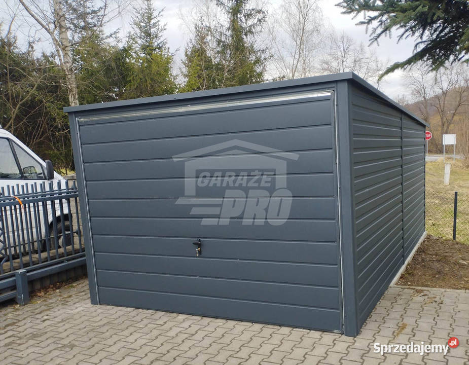 Garaż blaszany 3x5 Brama uchylna Antracyt Spad w