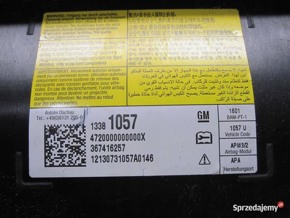 OPEL ASTRA J LIFT 13r AIRBAG poduszka pasażera Poduszki powietrzne