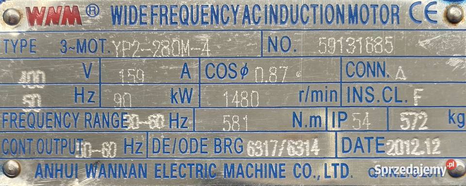 silnik elektryczny 90kW 1480obr 3fazowy Pigża sprzedam