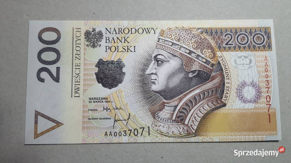 RZADKOŚĆ 200 Złotych 1994 s AA UNC Warszawa