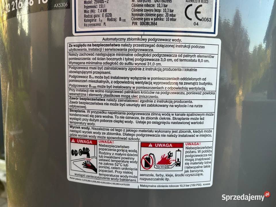 Zbiornikowy podgrzewacz wody marki Rheem typ Kraków sprzedam