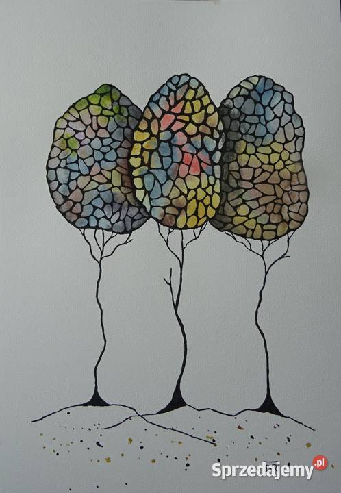 Akwarela Akwarelka Obraz pt Drzewa Przyjaciele 8 Warszawa