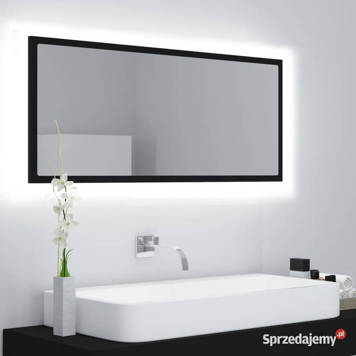 Lustro łazienkowe z LED czarne 100x85x37 akryl