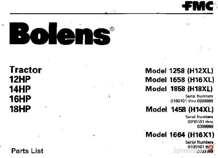 Bolens 1258 1658 1858 1458 1664 katalog czesci świętokrzyskie Kielce