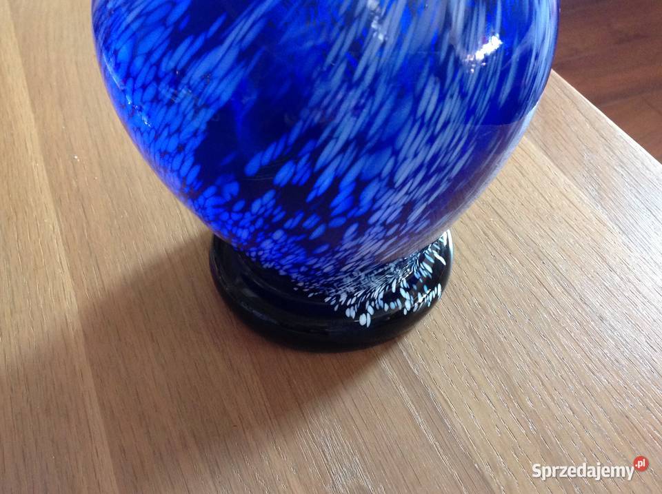 Stary Wazon Szklany Kobaltowy Murano z Białym Nowa Sól