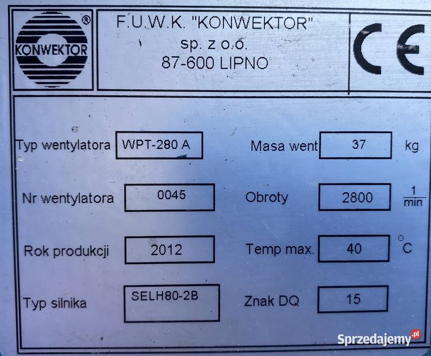 wentylator dmuchawa 11kW 2800obr 1fazowy 230V kujawsko-pomorskie Pigża